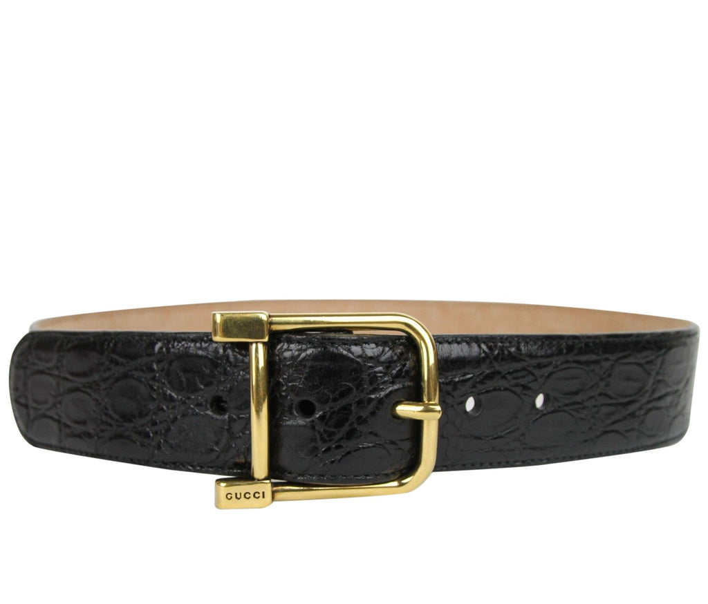 Gucci Women's Gold Squar...kle Black Crocodile Belt - 105-cm-42-inches