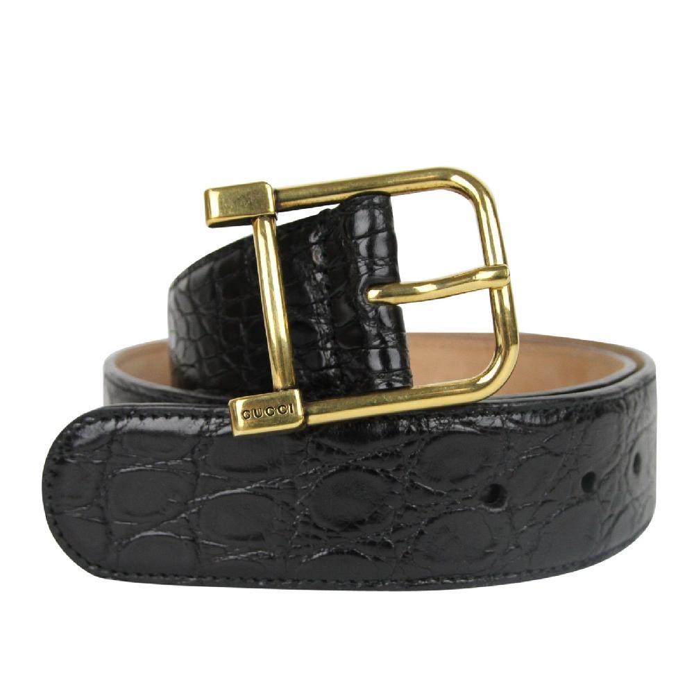 Gucci Women's Gold Squar...kle Black Crocodile Belt - 105-cm-42-inches