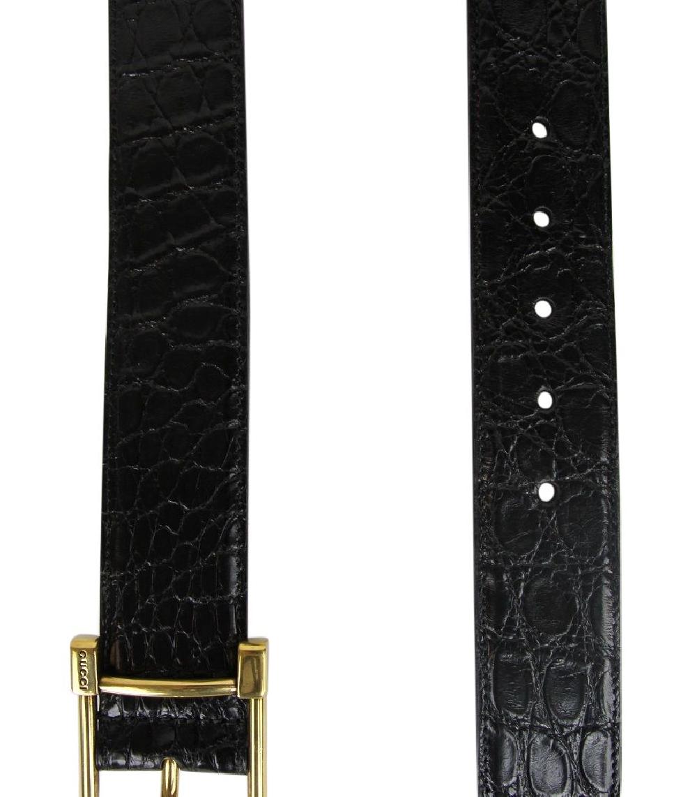 Gucci Women's Gold Squar...kle Black Crocodile Belt - 105-cm-42-inches