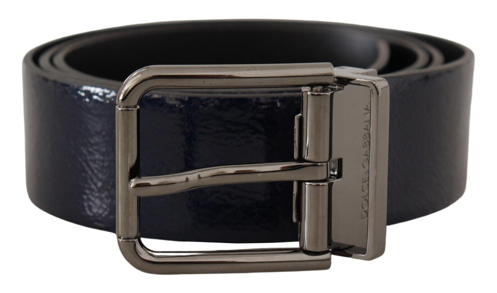 Blue Patent Leather Vernice Silver Logo Buckle Belt - 90-cm-36-inches