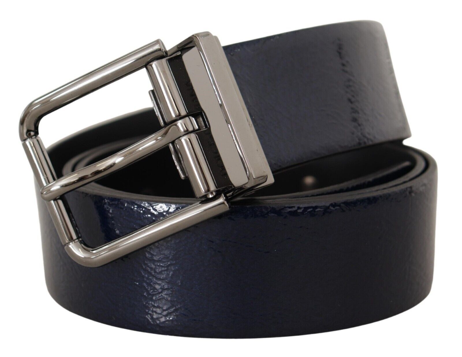 Blue Patent Leather Vernice Silver Logo Buckle Belt - 90-cm-36-inches
