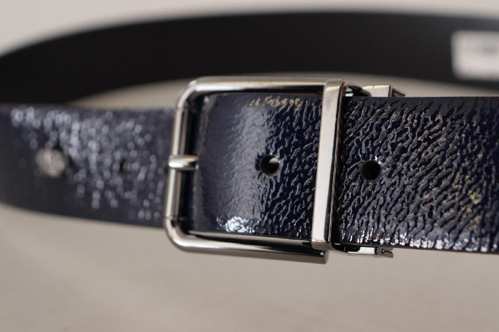 Blue Patent Leather Vernice Silver Logo Buckle Belt - 90-cm-36-inches