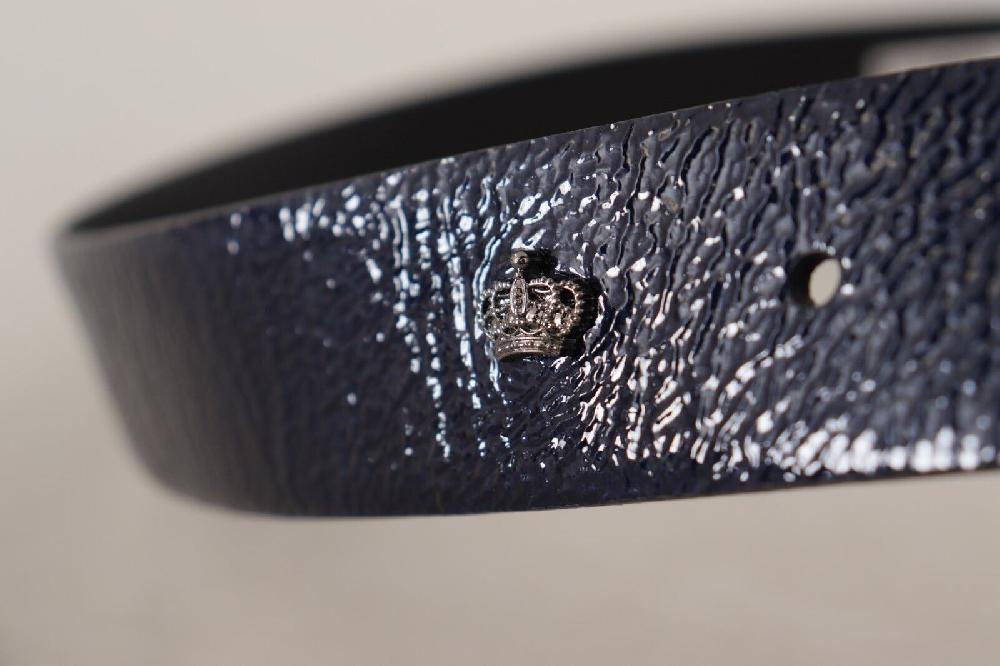 Blue Patent Leather Vernice Silver Logo Buckle Belt - 90-cm-36-inches