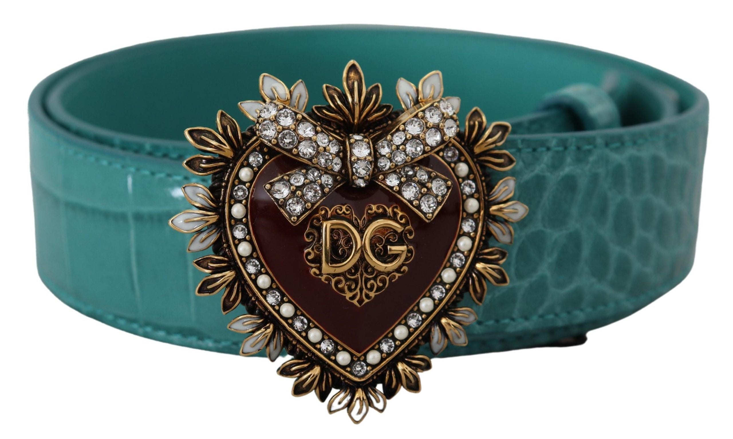 Blue Leather Gold DEVOTION Heart Buckle Belt - 75-cm-30-inches