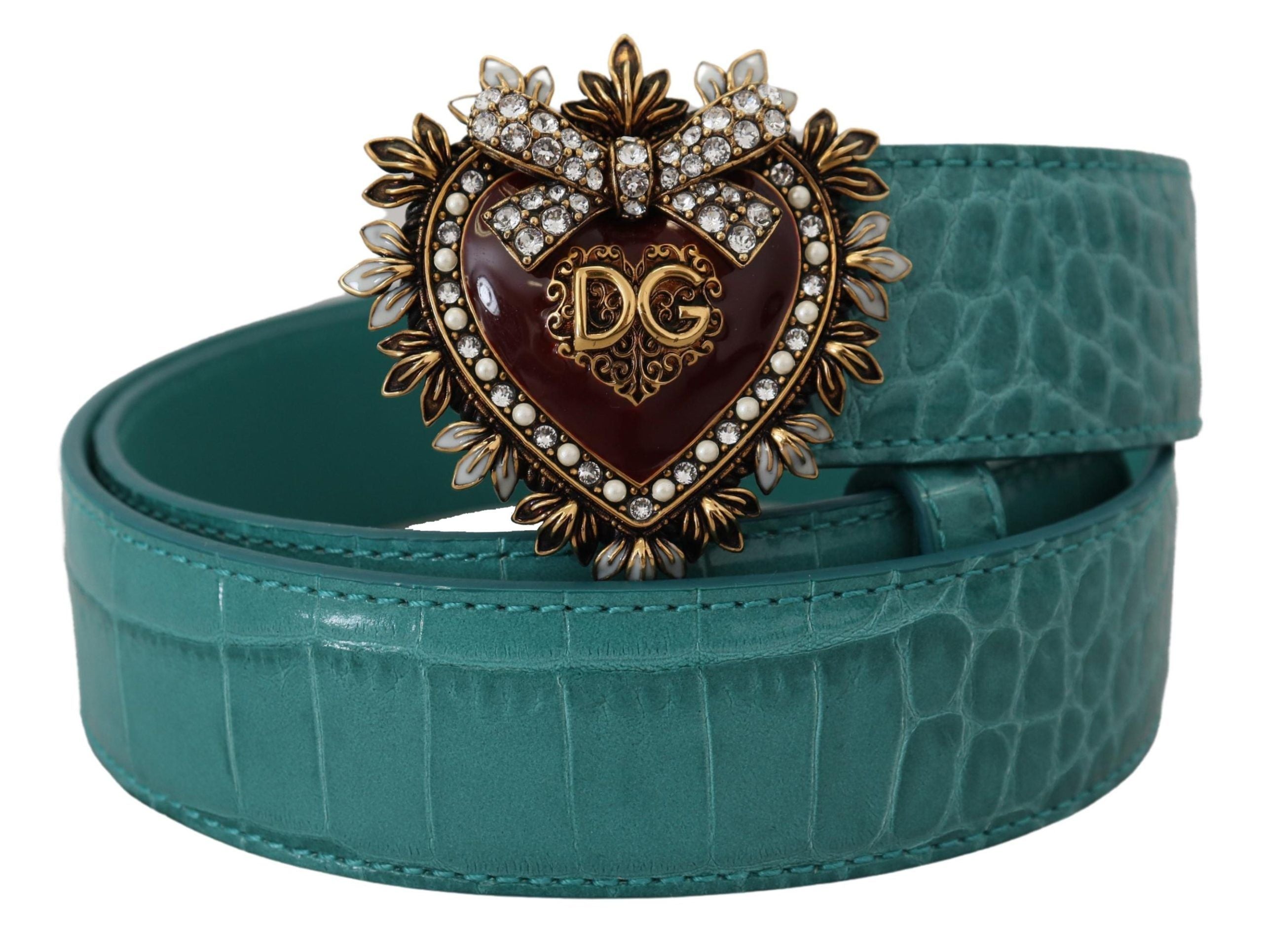 Blue Leather Gold DEVOTION Heart Buckle Belt - 75-cm-30-inches