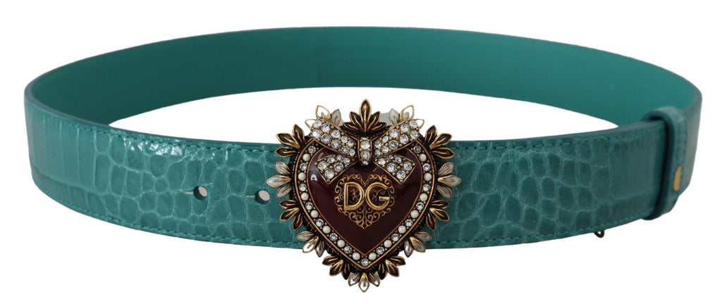 Blue Leather Gold DEVOTION Heart Buckle Belt - 75-cm-30-inches