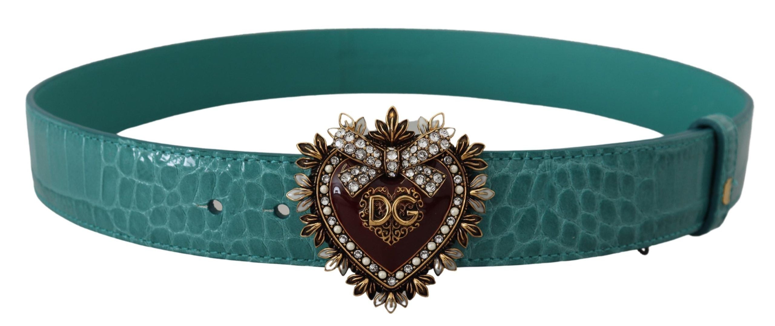 Blue Leather Gold DEVOTION Heart Buckle Belt - 75-cm-30-inches