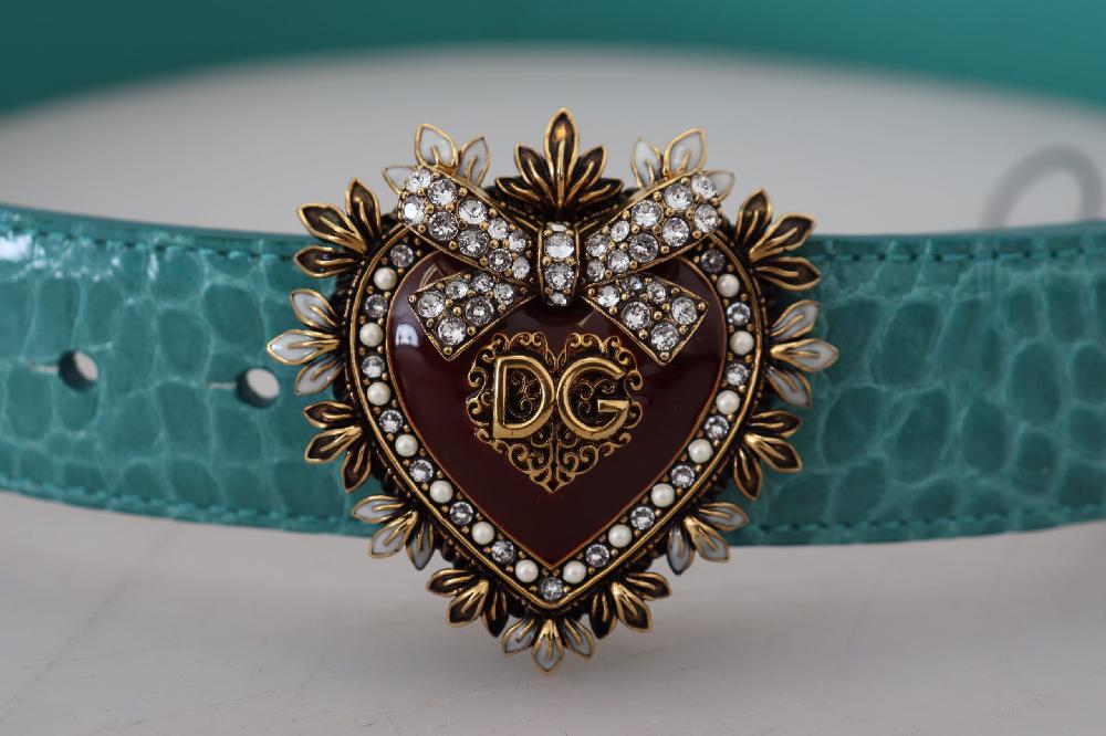 Blue Leather Gold DEVOTION Heart Buckle Belt - 75-cm-30-inches