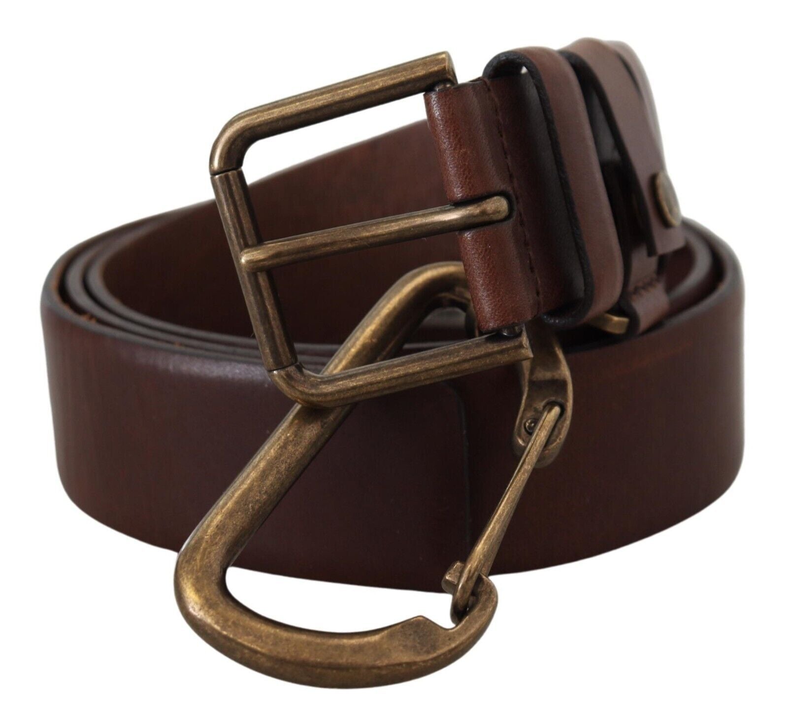 Brown Leather Gold Metal Buckle Carabiner Belt - 90-cm-36-inches