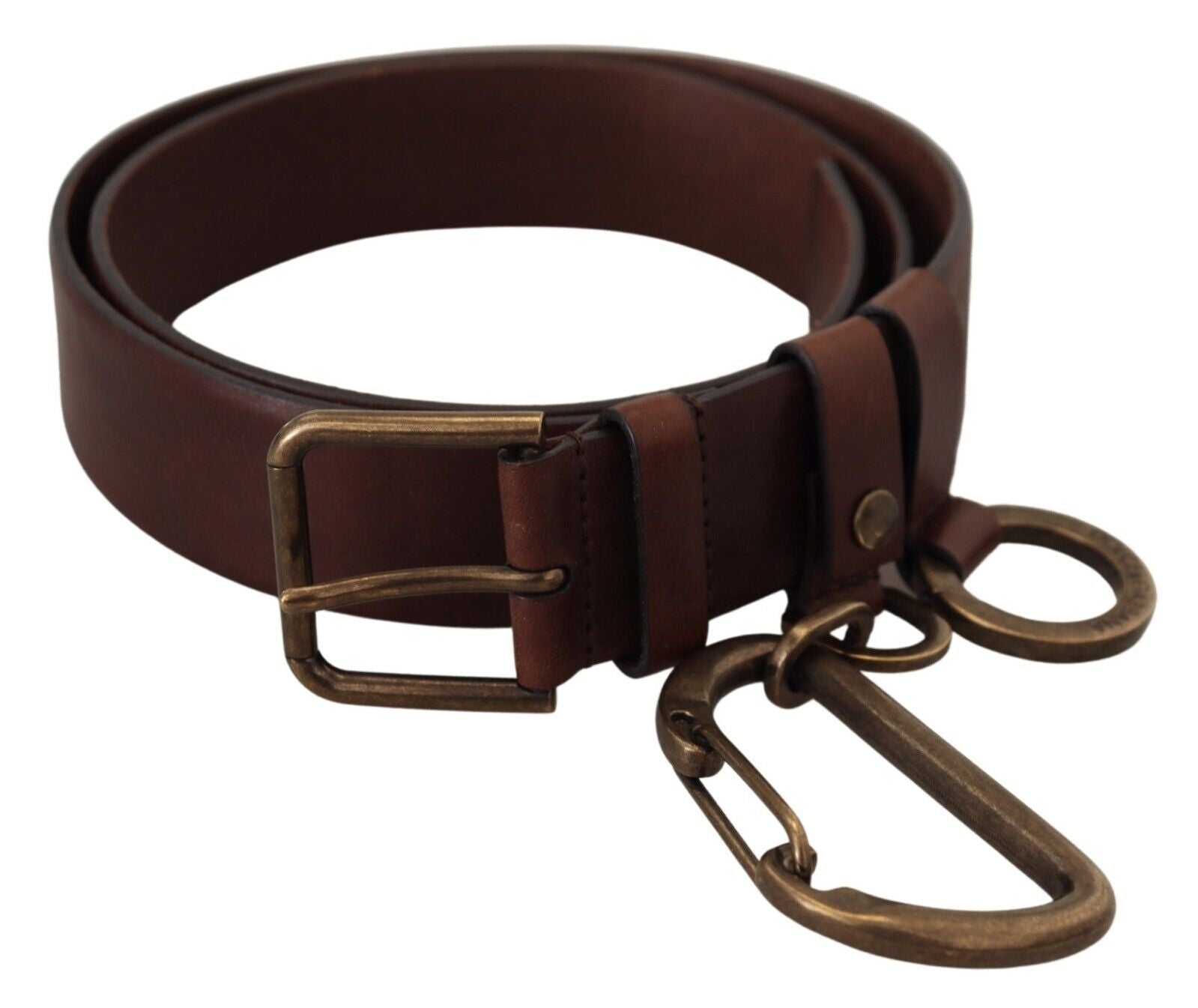 Brown Leather Gold Metal Buckle Carabiner Belt - 90-cm-36-inches