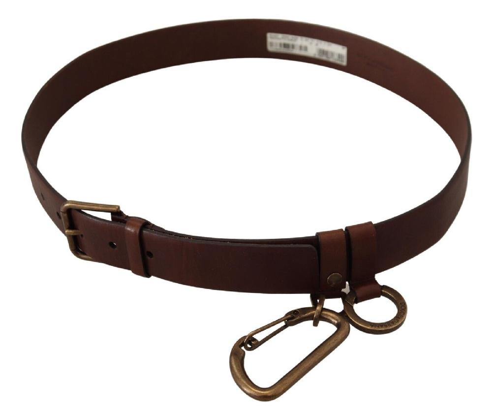 Brown Leather Gold Metal Buckle Carabiner Belt - 90-cm-36-inches