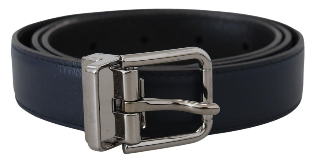 Blue Calf Leather Silver Tone Metal Buckle Belt - 80-cm-32-inches