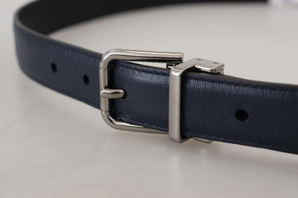 Blue Calf Leather Silver Tone Metal Buckle Belt - 80-cm-32-inches