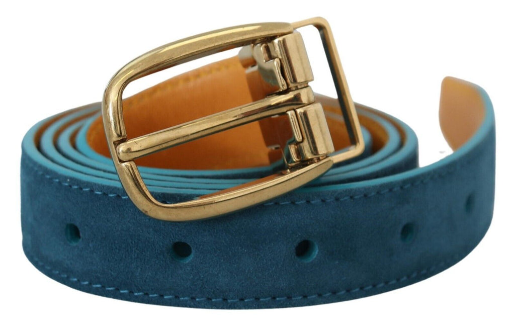 Blue Velvet Leather Silver DG Metal Buckle Belt - 90-cm-36-inches