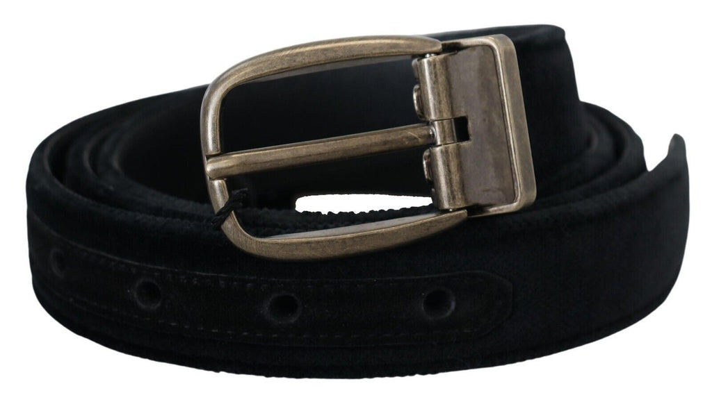Black Velvet Leather Antique Metal Buckle - 95-cm-38-inches