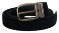 Black Velvet Leather Antique Metal Buckle - 95-cm-38-inches