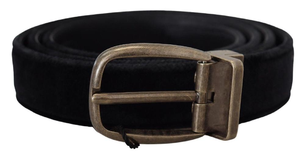 Black Velvet Leather Antique Metal Buckle - 95-cm-38-inches