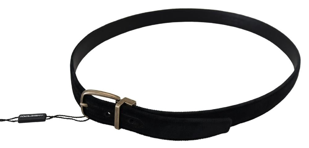 Black Velvet Leather Antique Metal Buckle - 95-cm-38-inches