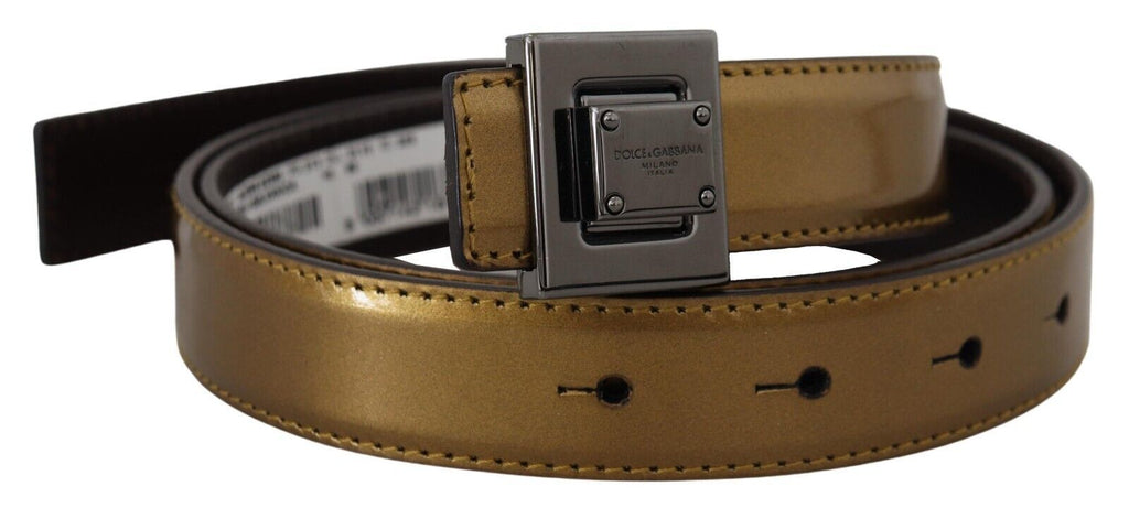 Gold Leather Silver Square Metal Buckle Belt - 90-cm-36-inches