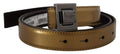 Gold Leather Silver Square Metal Buckle Belt - 90-cm-36-inches