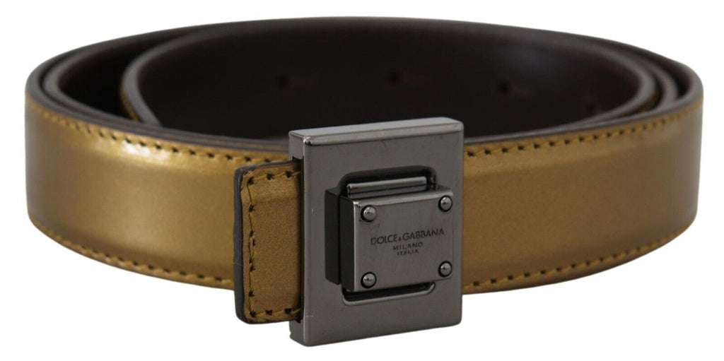 Gold Leather Silver Square Metal Buckle Belt - 90-cm-36-inches