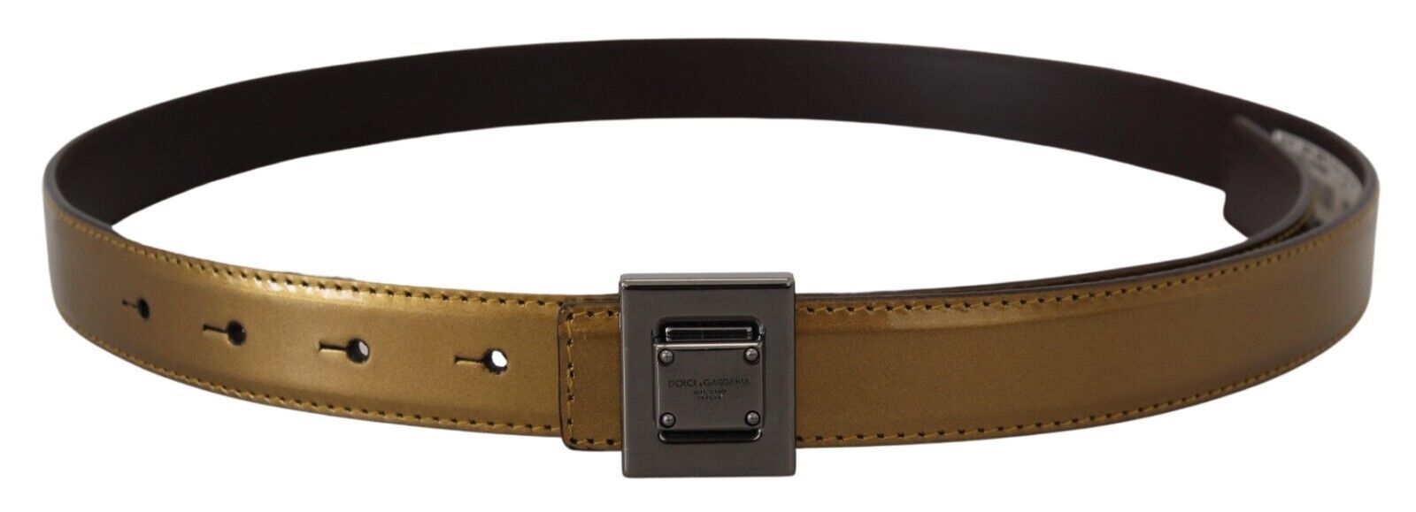 Gold Leather Silver Square Metal Buckle Belt - 90-cm-36-inches