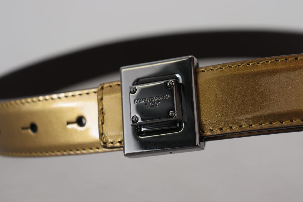 Gold Leather Silver Square Metal Buckle Belt - 90-cm-36-inches