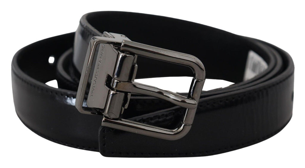 Black Leather Silver Tone Metal Buckle Men Belt - 90-cm-36-inches