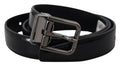 Black Leather Silver Tone Metal Buckle Men Belt - 90-cm-36-inches