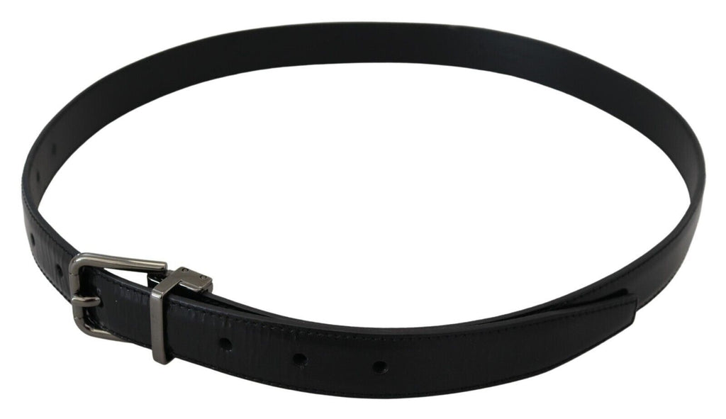 Black Leather Silver Tone Metal Buckle Men Belt - 90-cm-36-inches