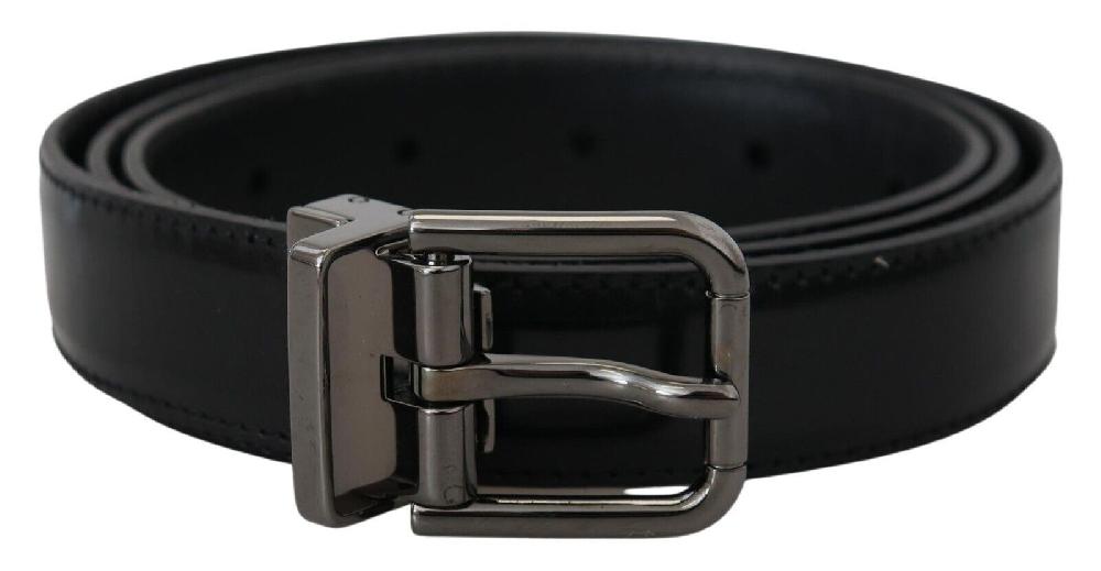 Black Leather Silver Tone Metal Buckle Men Belt - 90-cm-36-inches