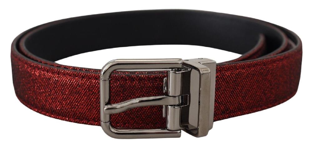 Red Glittered Leather Silver Metal Buckle - 90-cm-36-inches