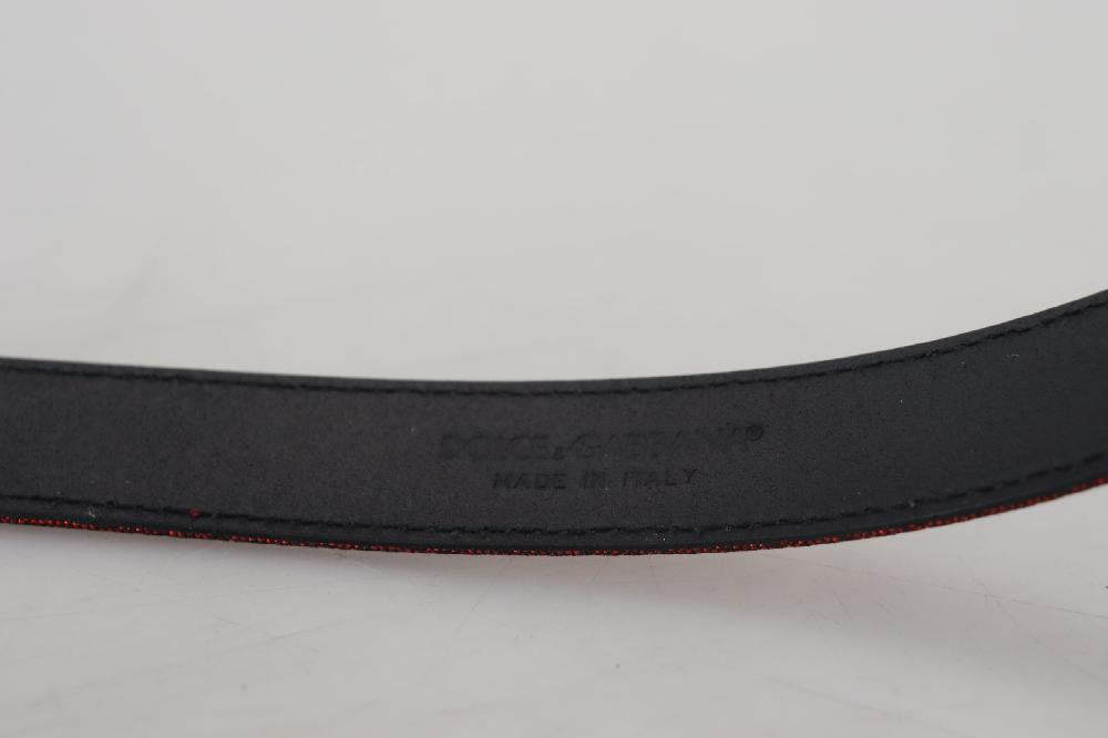 Red Glittered Leather Silver Metal Buckle - 90-cm-36-inches