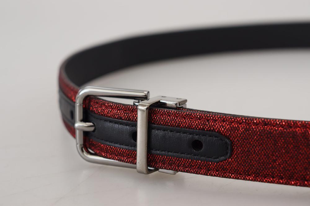 Red Glittered Leather Silver Metal Buckle - 90-cm-36-inches