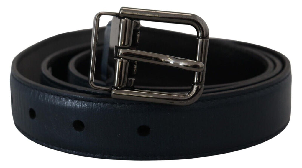 Blue Leather Silver Metal Buckle Vintage Belt - 90-cm-36-inches