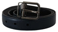 Blue Leather Silver Metal Buckle Vintage Belt - 90-cm-36-inches