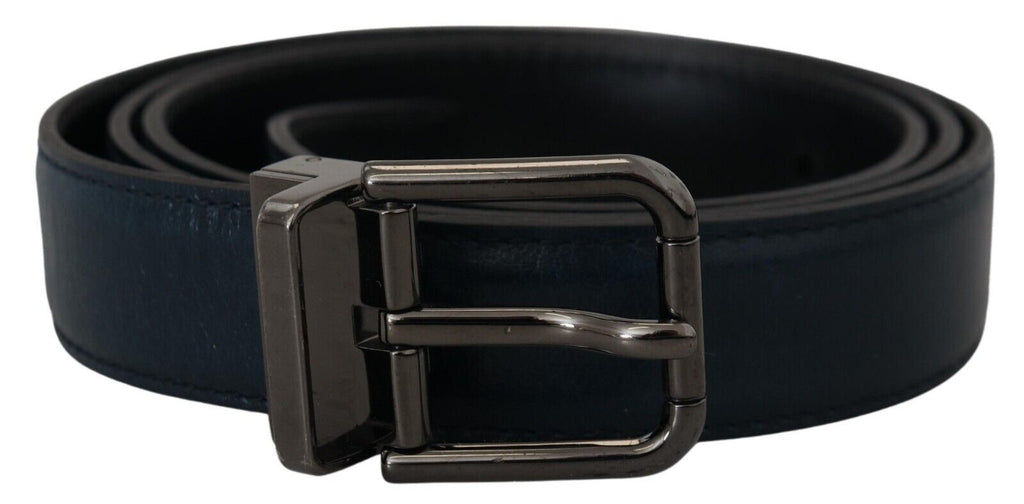 Blue Leather Silver Metal Buckle Vintage Belt - 90-cm-36-inches
