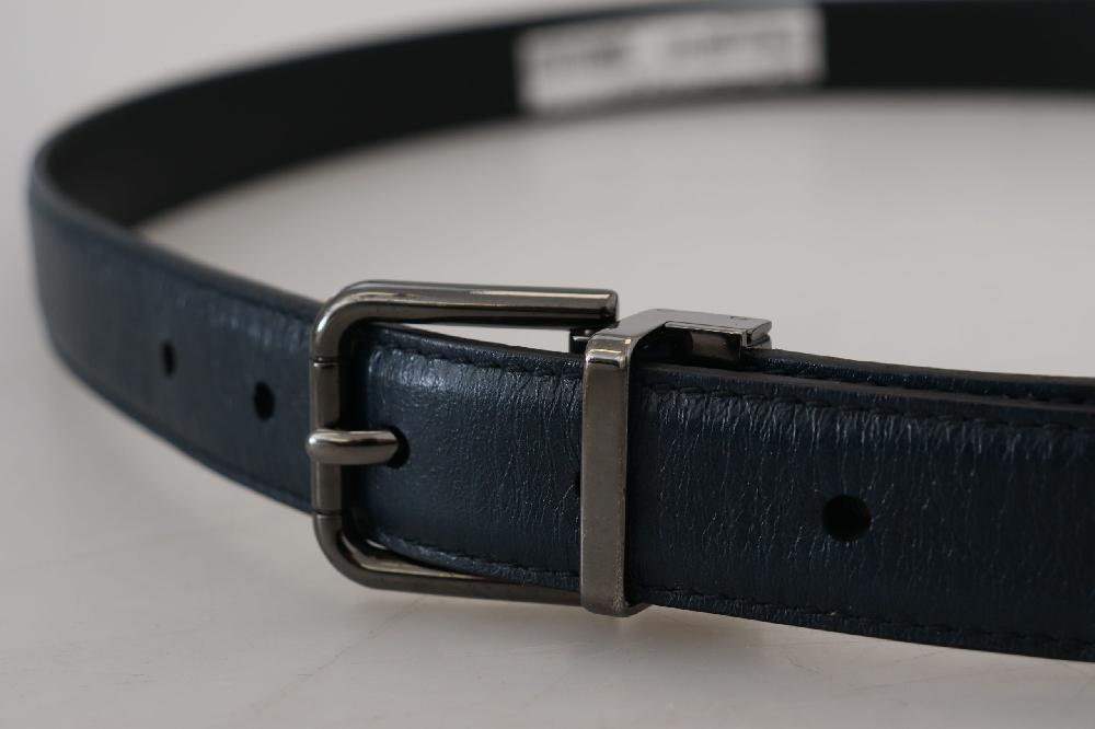 Blue Leather Silver Metal Buckle Vintage Belt - 90-cm-36-inches