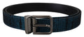 Blue Jacquard Moire Silver Metal Belt Men - 90-cm-36-inches