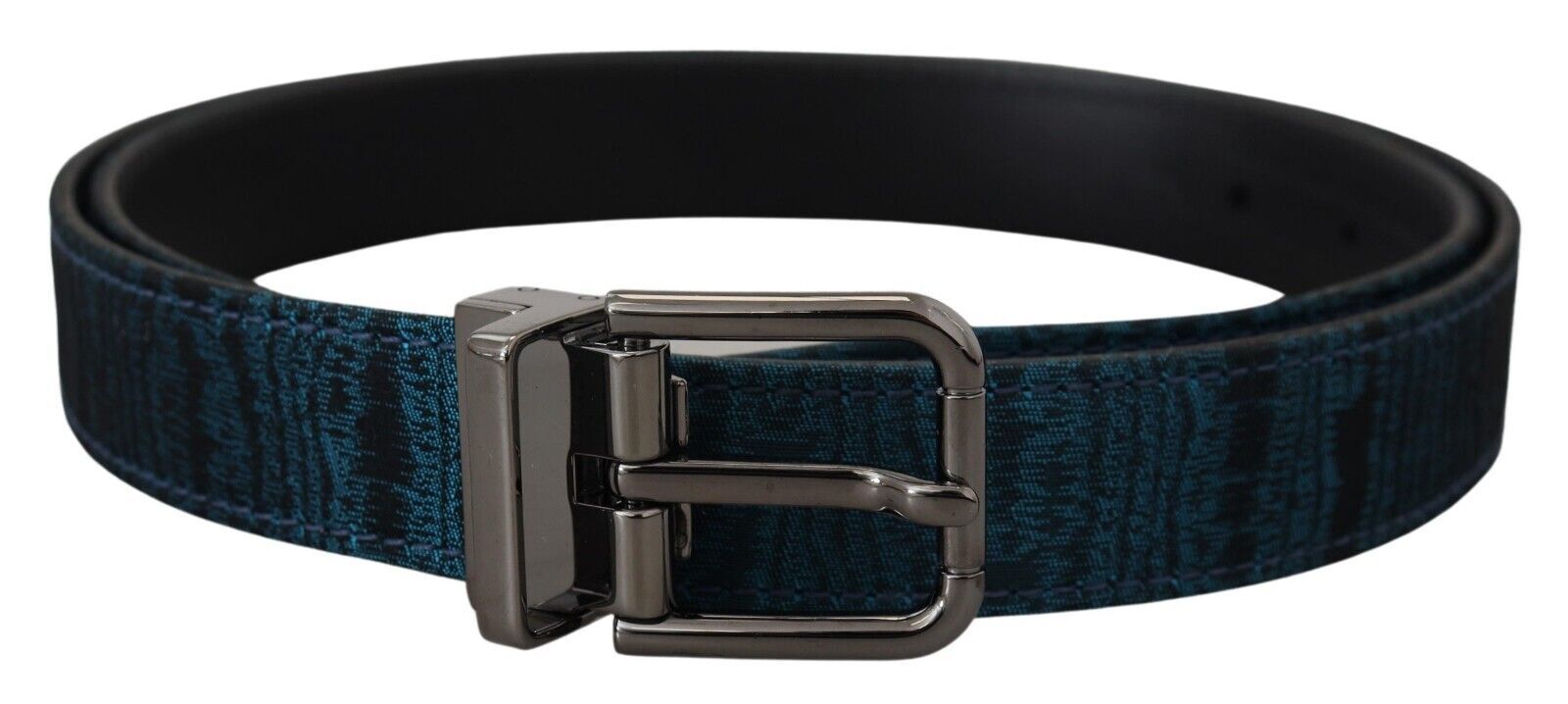 Blue Jacquard Moire Silver Metal Belt Men - 90-cm-36-inches