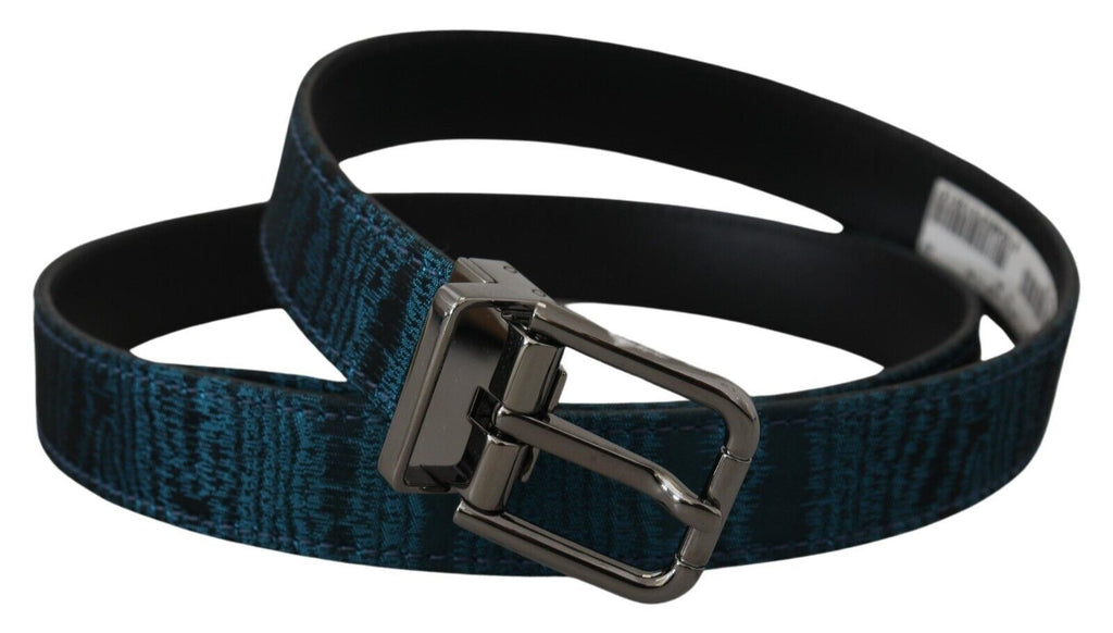 Blue Jacquard Moire Silver Metal Belt Men - 90-cm-36-inches