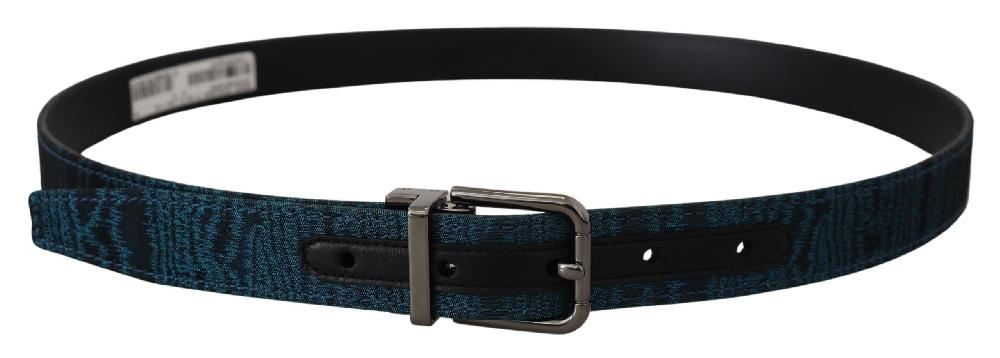 Blue Jacquard Moire Silver Metal Belt Men - 90-cm-36-inches