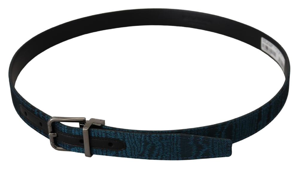 Blue Jacquard Moire Silver Metal Belt Men - 90-cm-36-inches