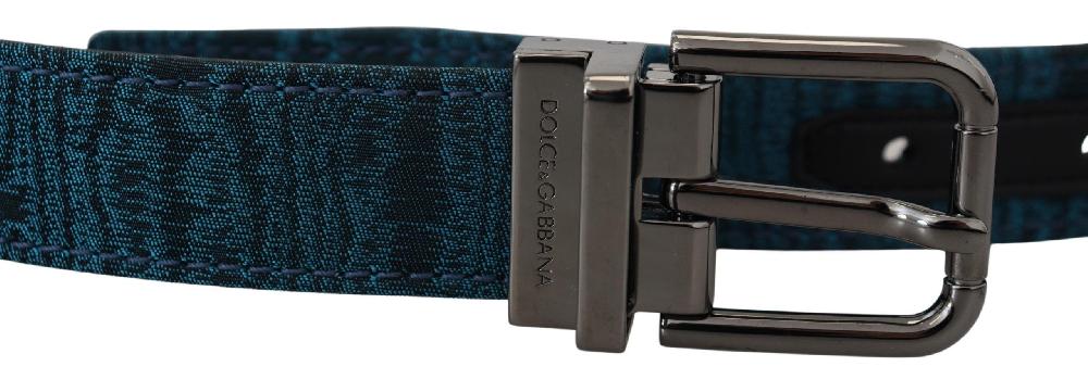 Blue Jacquard Moire Silver Metal Belt Men - 90-cm-36-inches