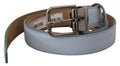 Light Blue Leather Silver Tone Metal Buckle Belt - 90-cm-36-inches