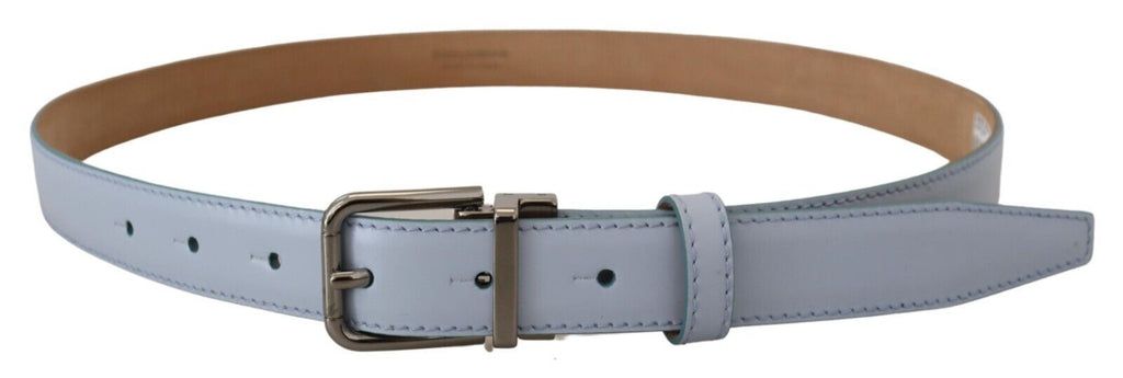 Light Blue Leather Silver Tone Metal Buckle Belt - 90-cm-36-inches