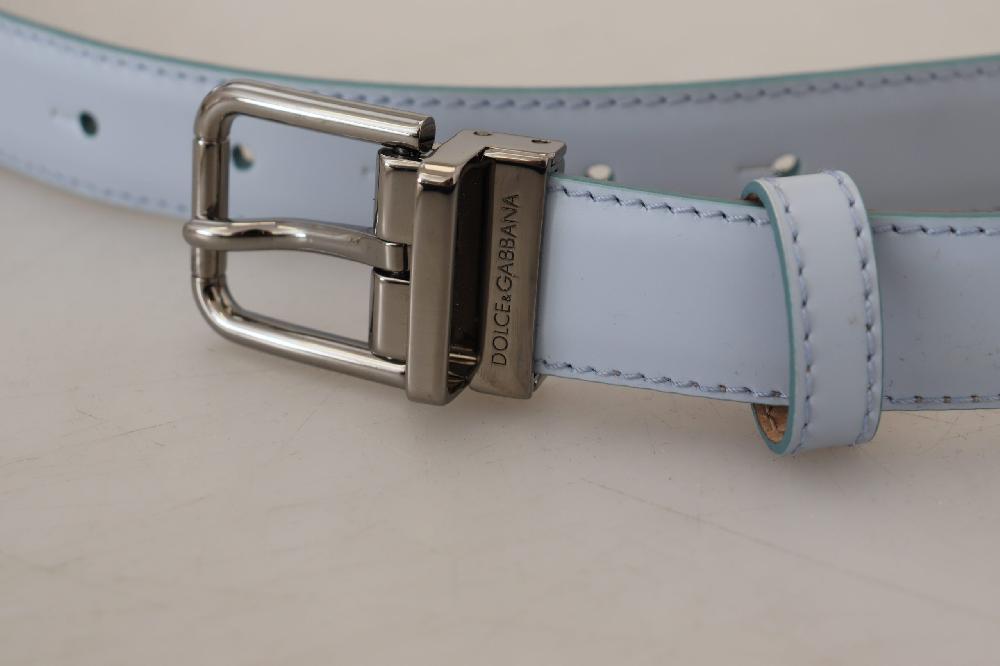 Light Blue Leather Silver Tone Metal Buckle Belt - 90-cm-36-inches