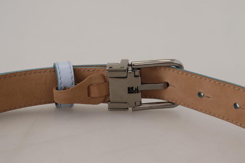 Light Blue Leather Silver Tone Metal Buckle Belt - 90-cm-36-inches
