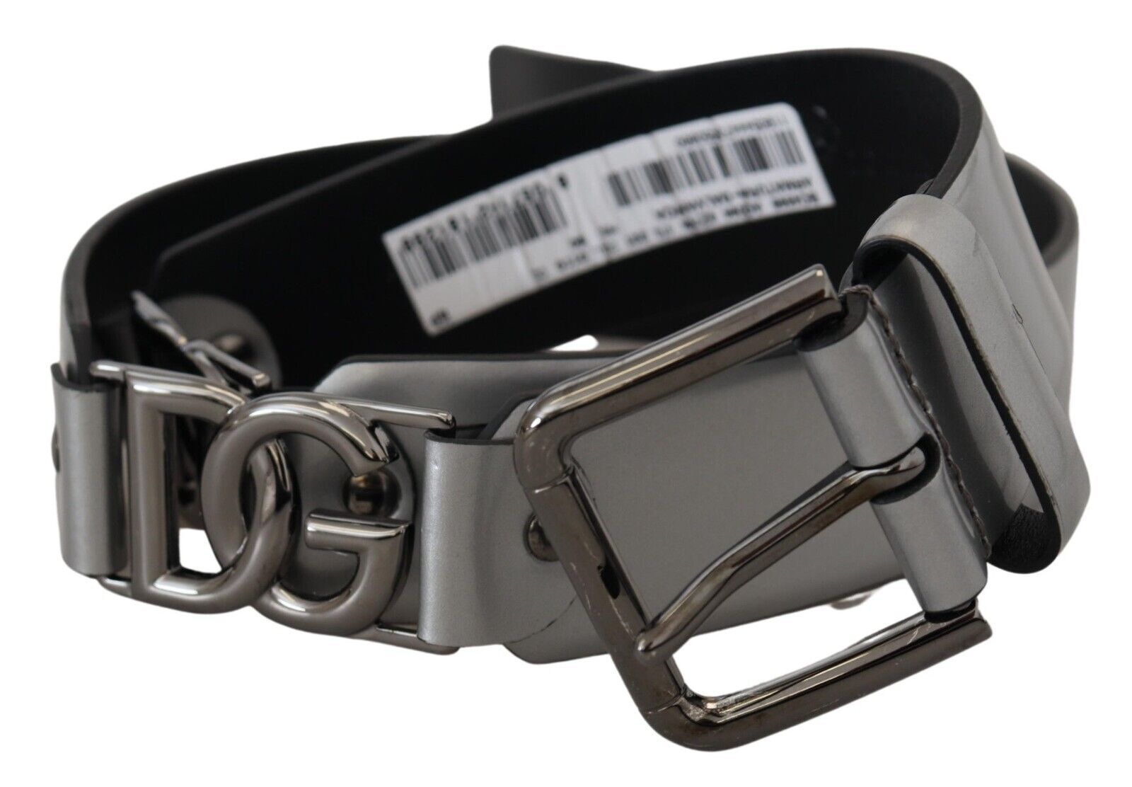 Metallic Silver Leather DG Logo Metal Buckle Belt - 90-cm-36-inches