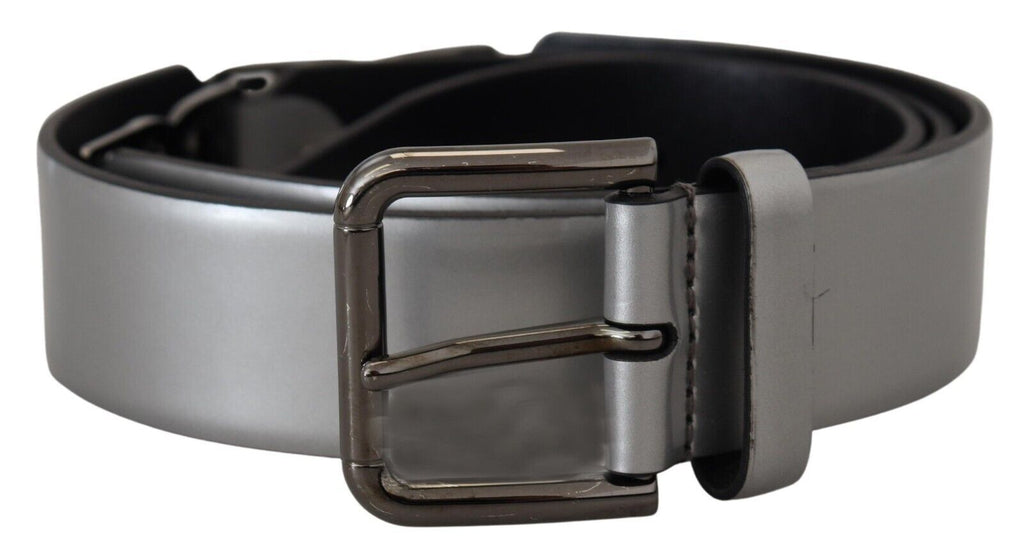 Metallic Silver Leather DG Logo Metal Buckle Belt - 90-cm-36-inches